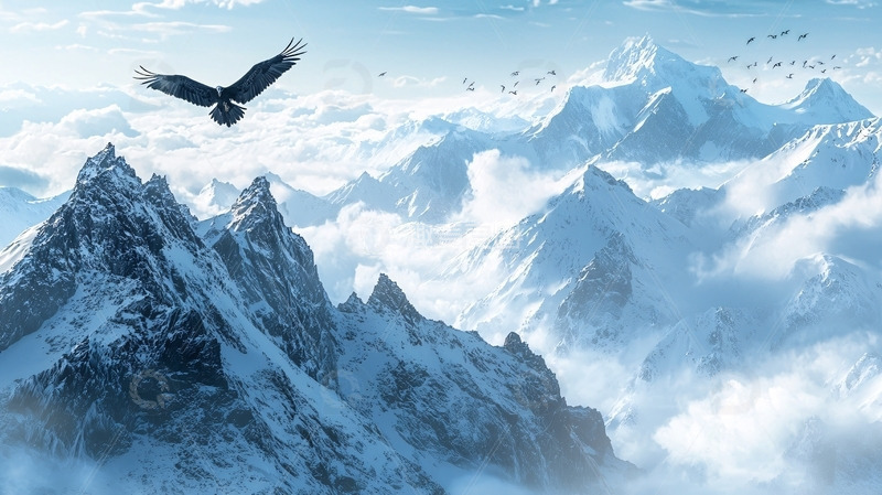 高清大图下载【趣麦麦图】雪山鹰飞