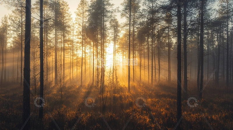 高清大图下载【趣麦麦图】雾气森林日出