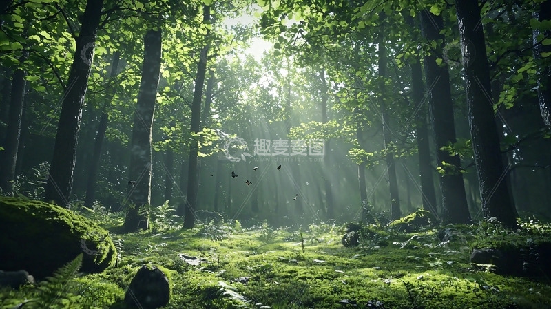 高清大图下载【趣麦麦图】阳光透过树林