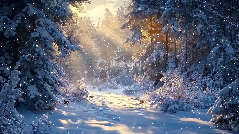 高清大图下载【趣麦麦图】冬日雪景森林