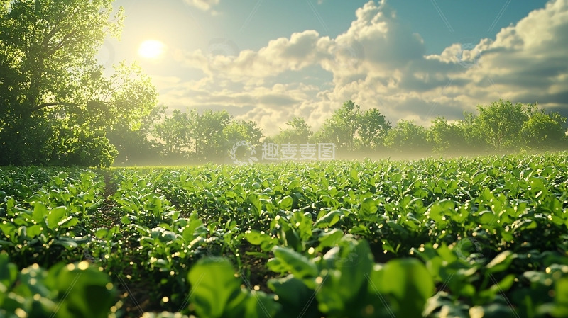 高清大图下载【趣麦麦图】清晨阳光下的绿油油田野