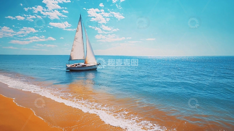 高清大图下载【趣麦麦图】阳光沙滩帆船