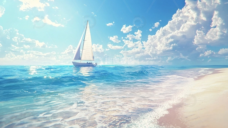高清大图下载【趣麦麦图】阳光沙滩帆船