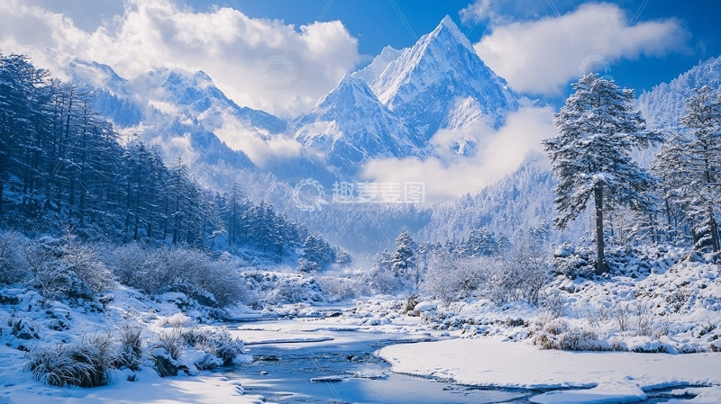 高清大图下载【趣麦麦图】雪山河流冰雪世界