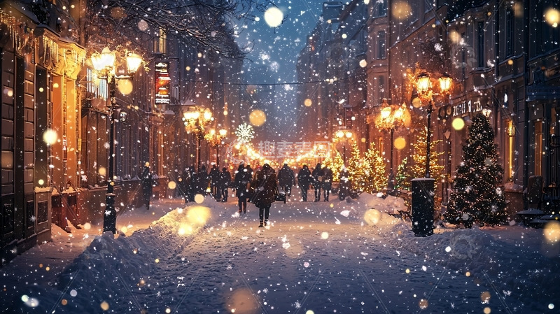 高清大图下载【趣麦麦图】下雪的圣诞街景