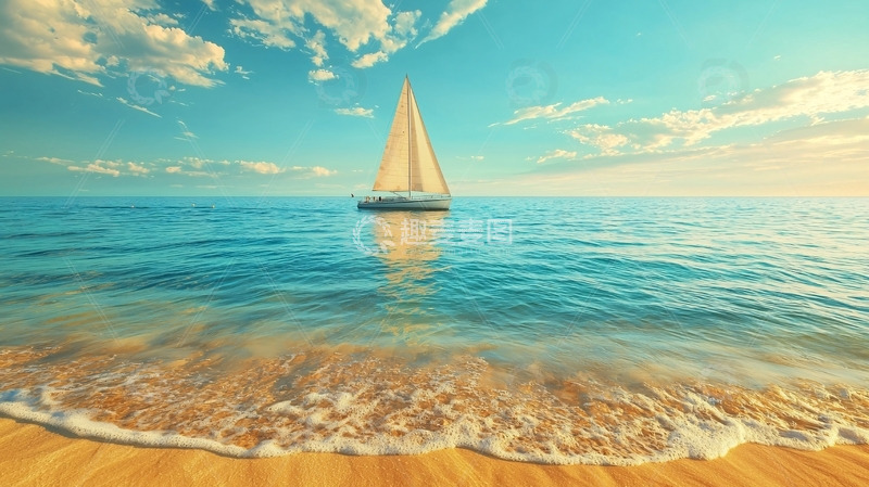 高清大图下载【趣麦麦图】海边帆船日落美景