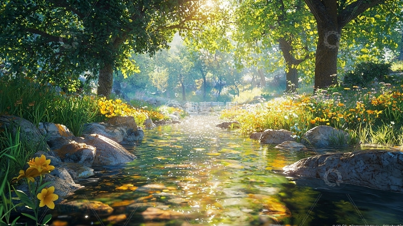 高清大图下载【趣麦麦图】阳光森林小溪