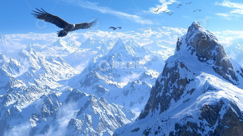 高清大图下载【趣麦麦图】雄鹰雪山高清壁纸