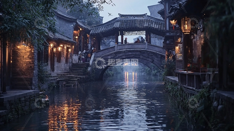 高清大图下载【趣麦麦图】古镇夜景