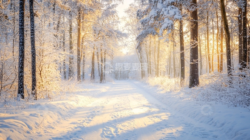 高清大图下载【趣麦麦图】冬季雪景森林小路