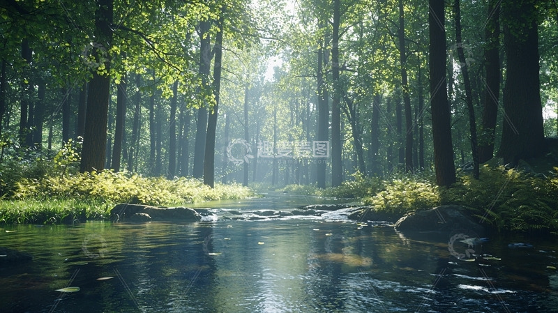 高清大图下载【趣麦麦图】阳光森林小溪