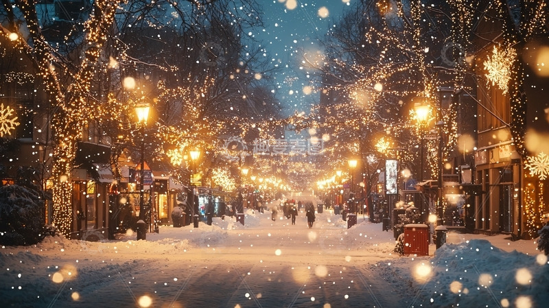 高清大图下载【趣麦麦图】下雪的圣诞街景