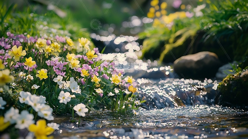 高清大图下载【趣麦麦图】溪流边盛开的野花
