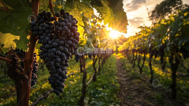 高清大图下载【趣麦麦图】夕阳下的葡萄园