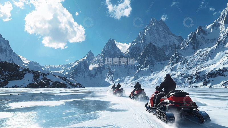 高清大图下载【趣麦麦图】雪山摩托车越野