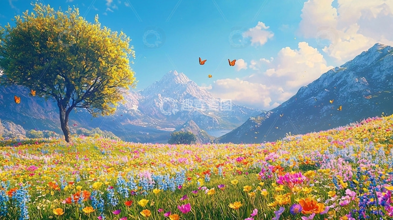 高清大图下载【趣麦麦图】春意盎然的花海山谷