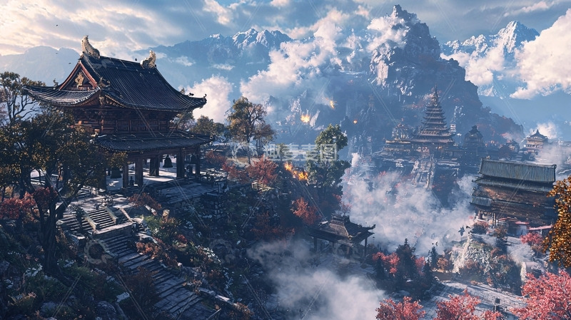 高清大图下载【趣麦麦图】仙境山川云海古寺