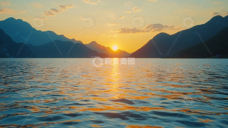 高清大图下载【趣麦麦图】夕阳西下湖光山色