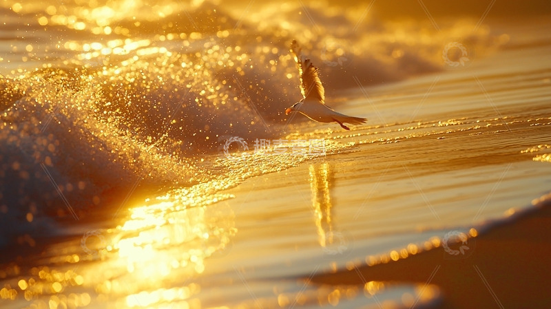 高清大图下载【趣麦麦图】金色阳光下的海浪