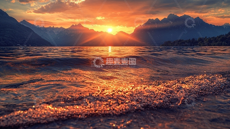 高清大图下载【趣麦麦图】日落山脉湖泊景色
