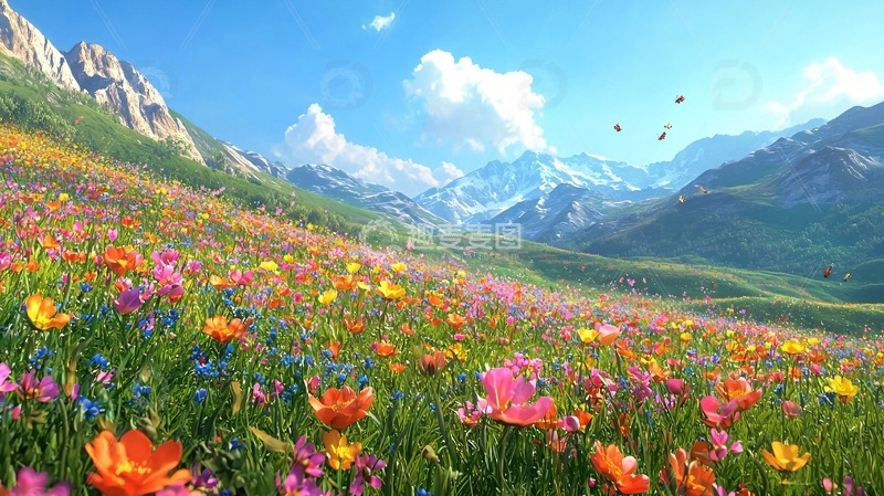 高清大图下载【趣麦麦图】高山花海