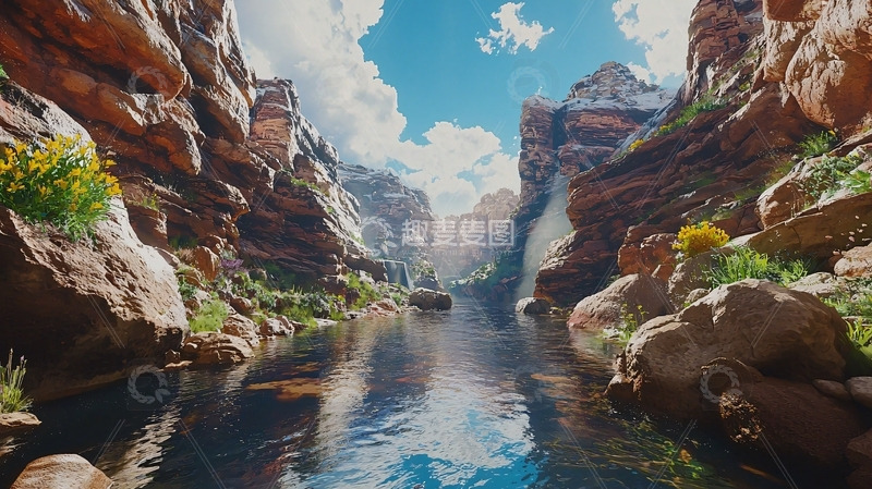 高清大图下载【趣麦麦图】峡谷河流瀑布风景