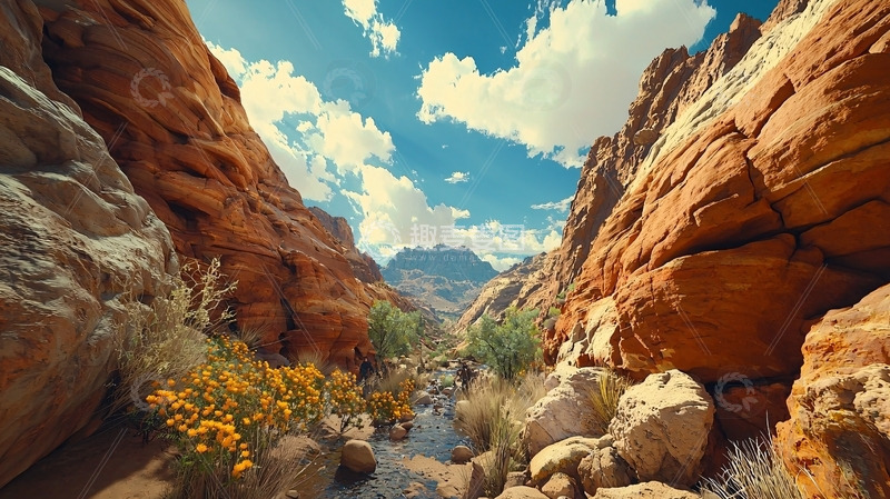 高清大图下载【趣麦麦图】峡谷溪流阳光明媚
