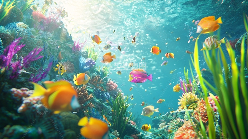 高清大图下载【趣麦麦图】阳光下的珊瑚礁鱼群