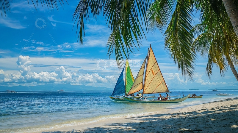 高清大图下载【趣麦麦图】热带海滩帆船风景