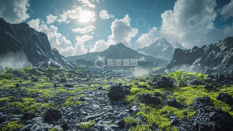 高清大图下载【趣麦麦图】阳光明媚的山谷景色