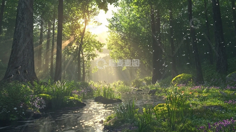 高清大图下载【趣麦麦图】森林清晨阳光