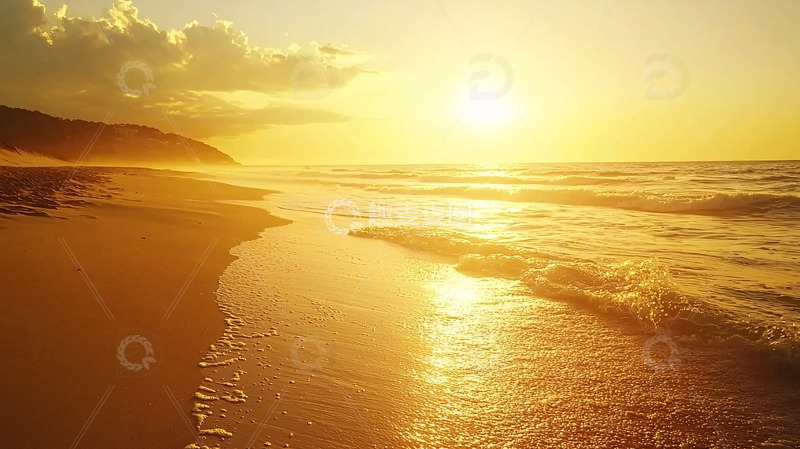 高清大图下载【趣麦麦图】海滩日落黄昏景色
