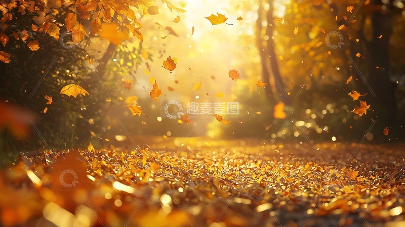 高清大图下载【趣麦麦图】阳光下飞舞的落叶