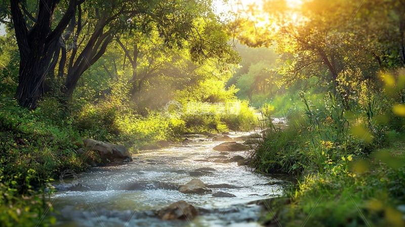 高清大图下载【趣麦麦图】阳光森林小溪