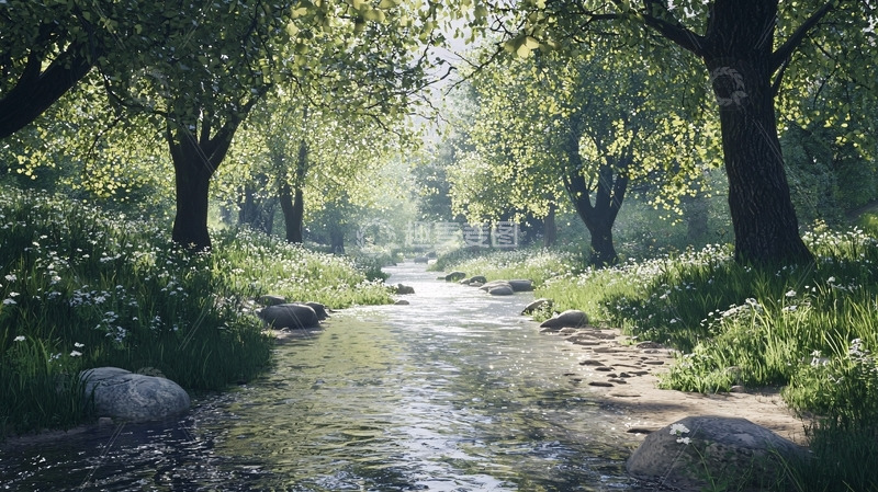 高清大图下载【趣麦麦图】阳光森林小溪