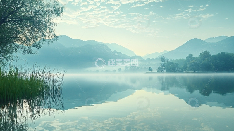 高清大图下载【趣麦麦图】清晨湖泊宁静景色