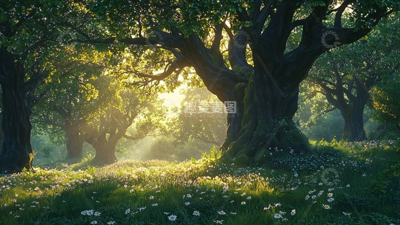 高清大图下载【趣麦麦图】阳光透过树林