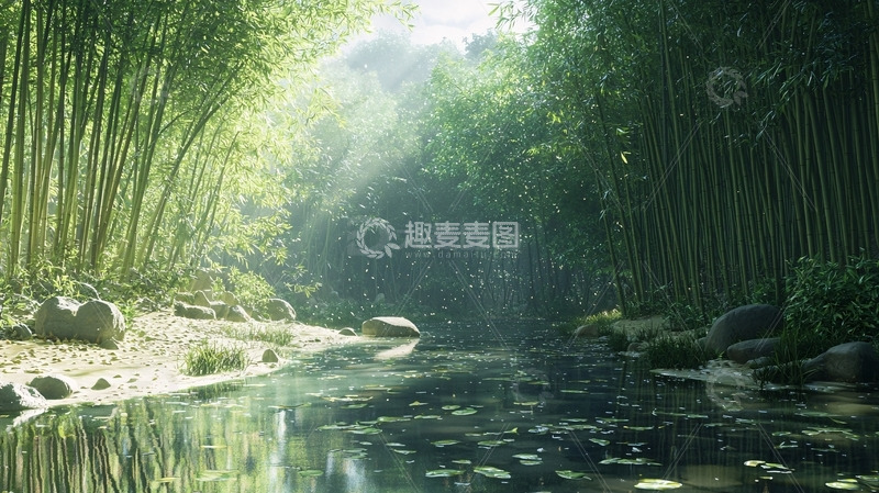 高清大图下载【趣麦麦图】竹林小溪