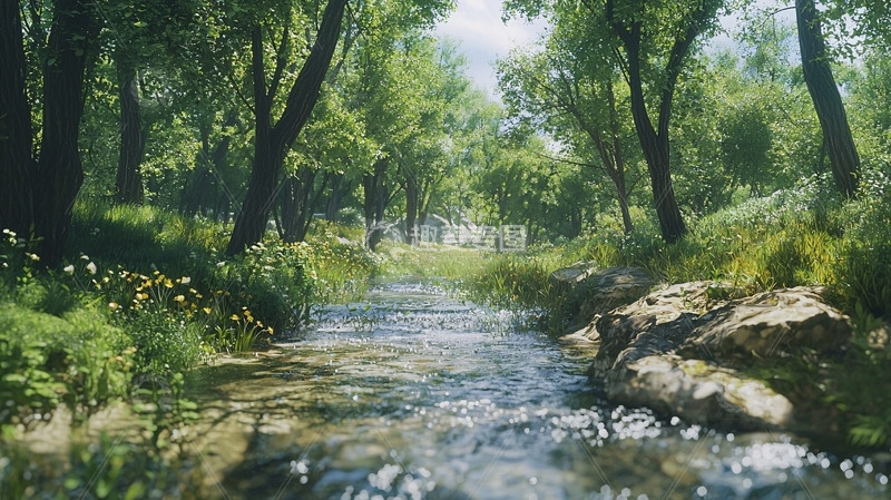 高清大图下载【趣麦麦图】阳光森林小溪