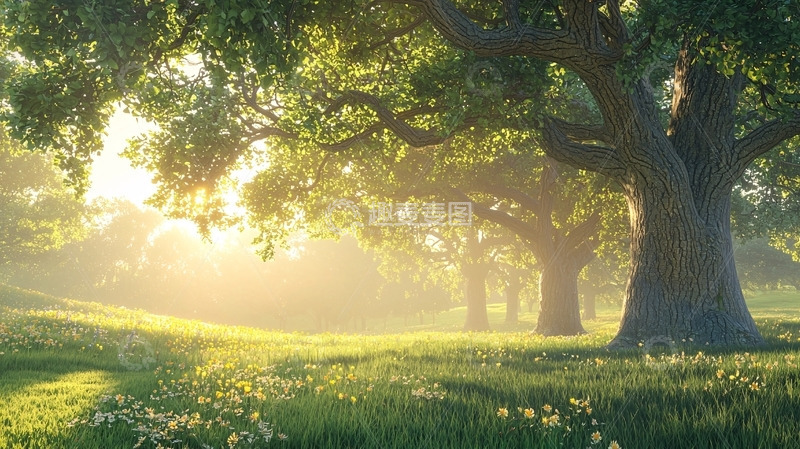 高清大图下载【趣麦麦图】阳光透过树林