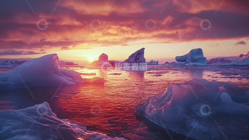 高清大图下载【趣麦麦图】极地冰川日落景色