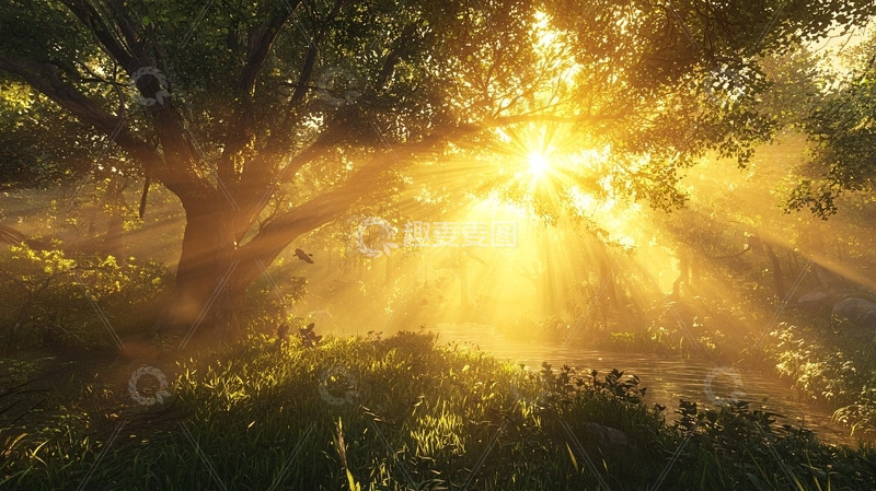 高清大图下载【趣麦麦图】阳光透过树林