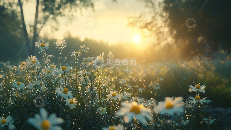 高清大图下载【趣麦麦图】清晨阳光下的雏菊花田