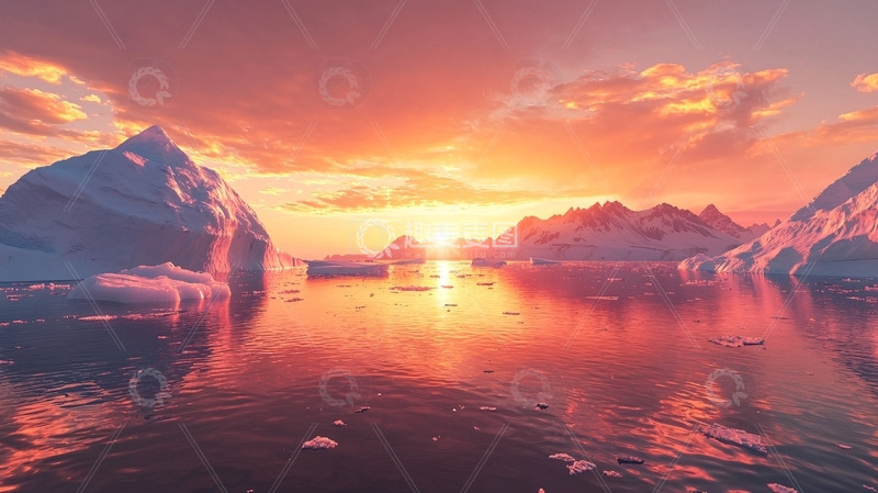 高清大图下载【趣麦麦图】极地冰川日落美景