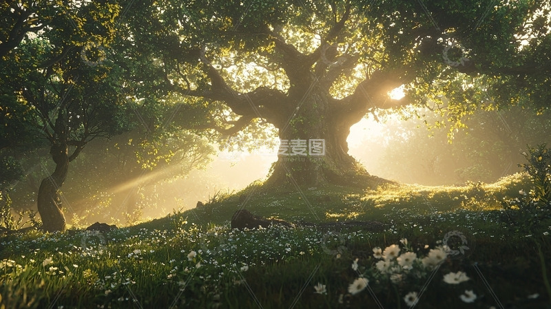 高清大图下载【趣麦麦图】阳光透过树林