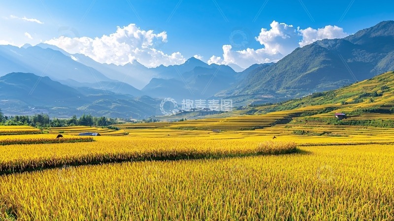 高清大图下载【趣麦麦图】金黄稻田梯田山峦