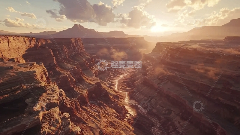 高清大图下载【趣麦麦图】夕阳西下峡谷河流
