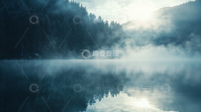 高清大图下载【趣麦麦图】清晨薄雾山湖