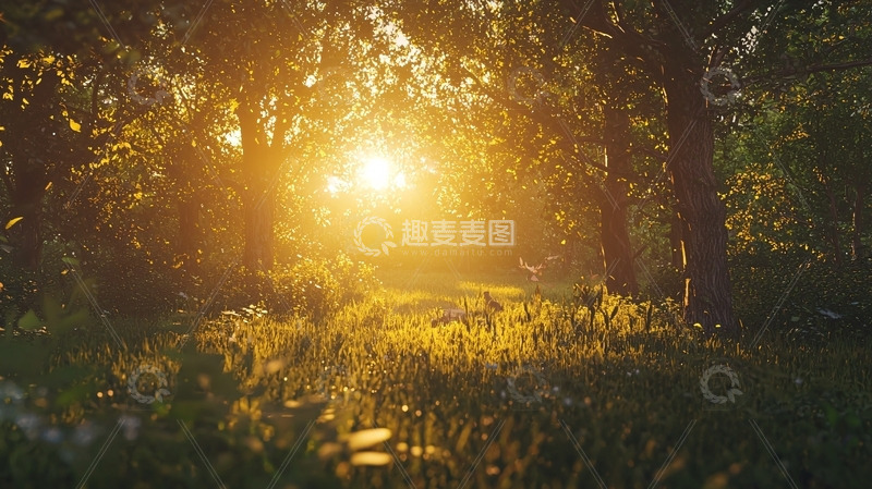 高清大图下载【趣麦麦图】夕阳森林小路