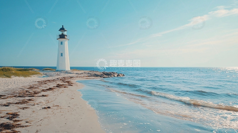 高清大图下载【趣麦麦图】海边白色灯塔